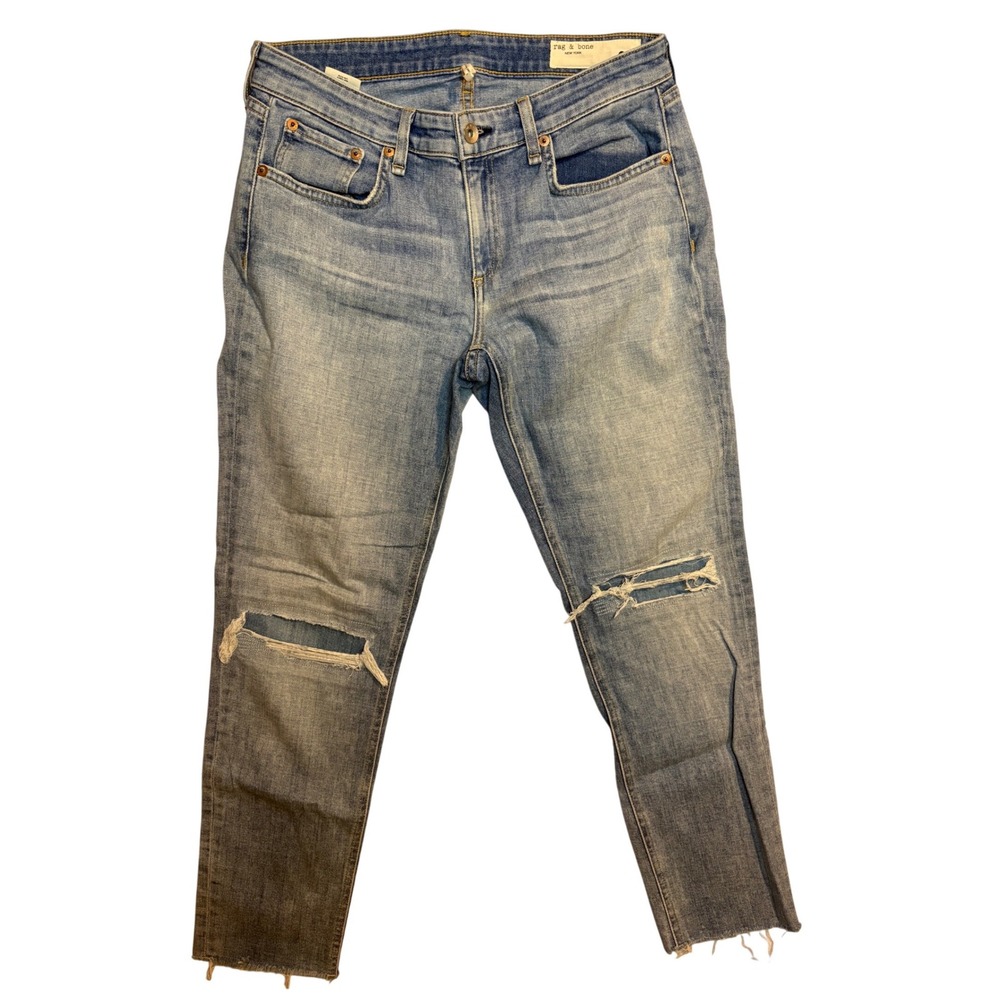 Rag & Bone Dre Low Rise Slim Boyfriend Distressed Jeans Light Wash Blue Raw Hem